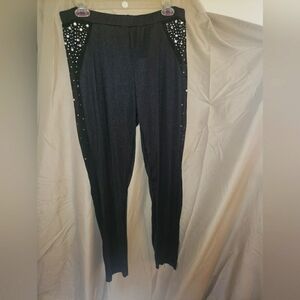Shein Black Strechy w/ Sheer Side of Diamonds Leggings 1x